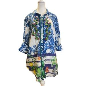 Antica Sartoria by Giacomo Cinque Italian Majolica Beaded Cactus Tunic Top M/L